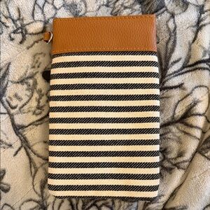Striped Black and White Pouch with Tan Accent